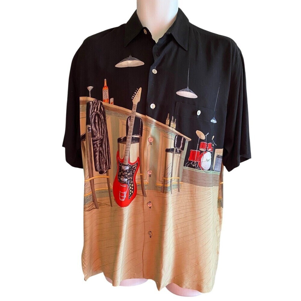 Tori Richard Shirt Mens Medium Guitar Bar Scene Music Viscose Made In Hawaii
